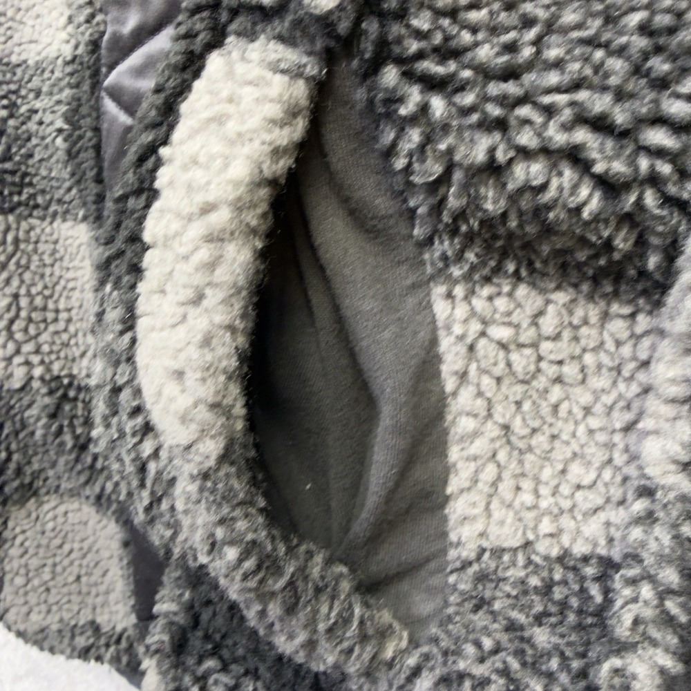 Abercrombie & Fitch Sherpa Fleece Jacket Gray Black Buffalo Plaid Zip Womens L - Picture 6 of 7